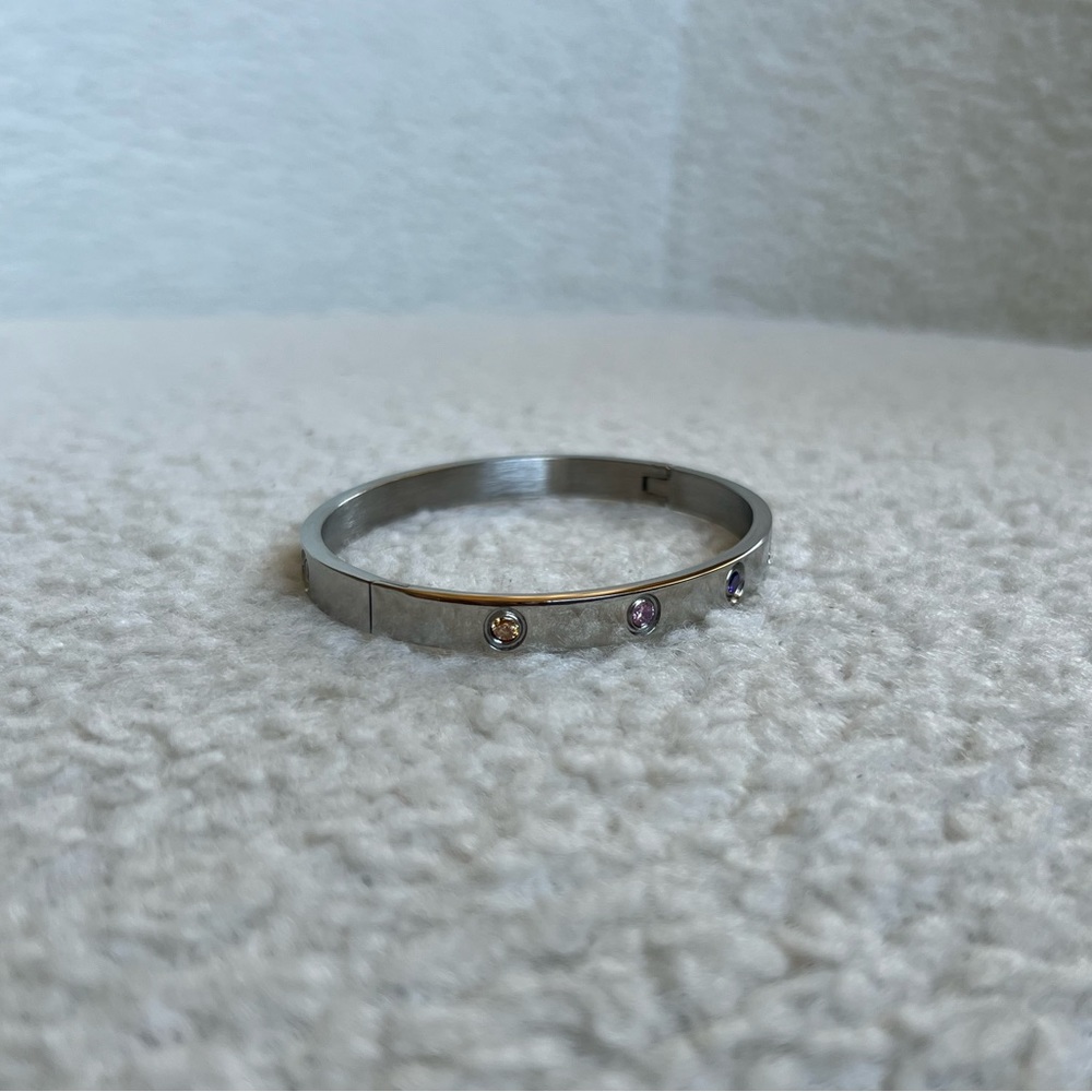 Stainless Steel Multi Color Stone love Bracelet | Silver
